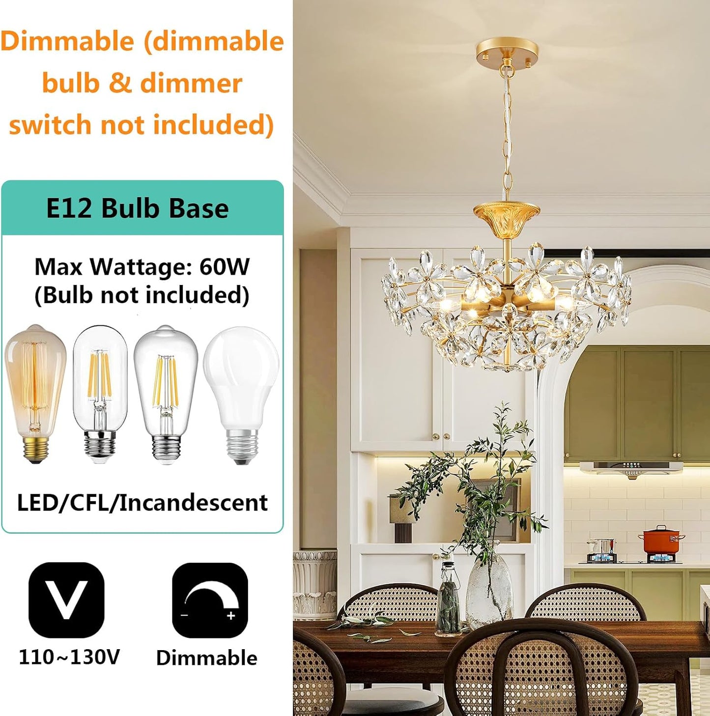Bellflower Crystal Chandelier, Gold