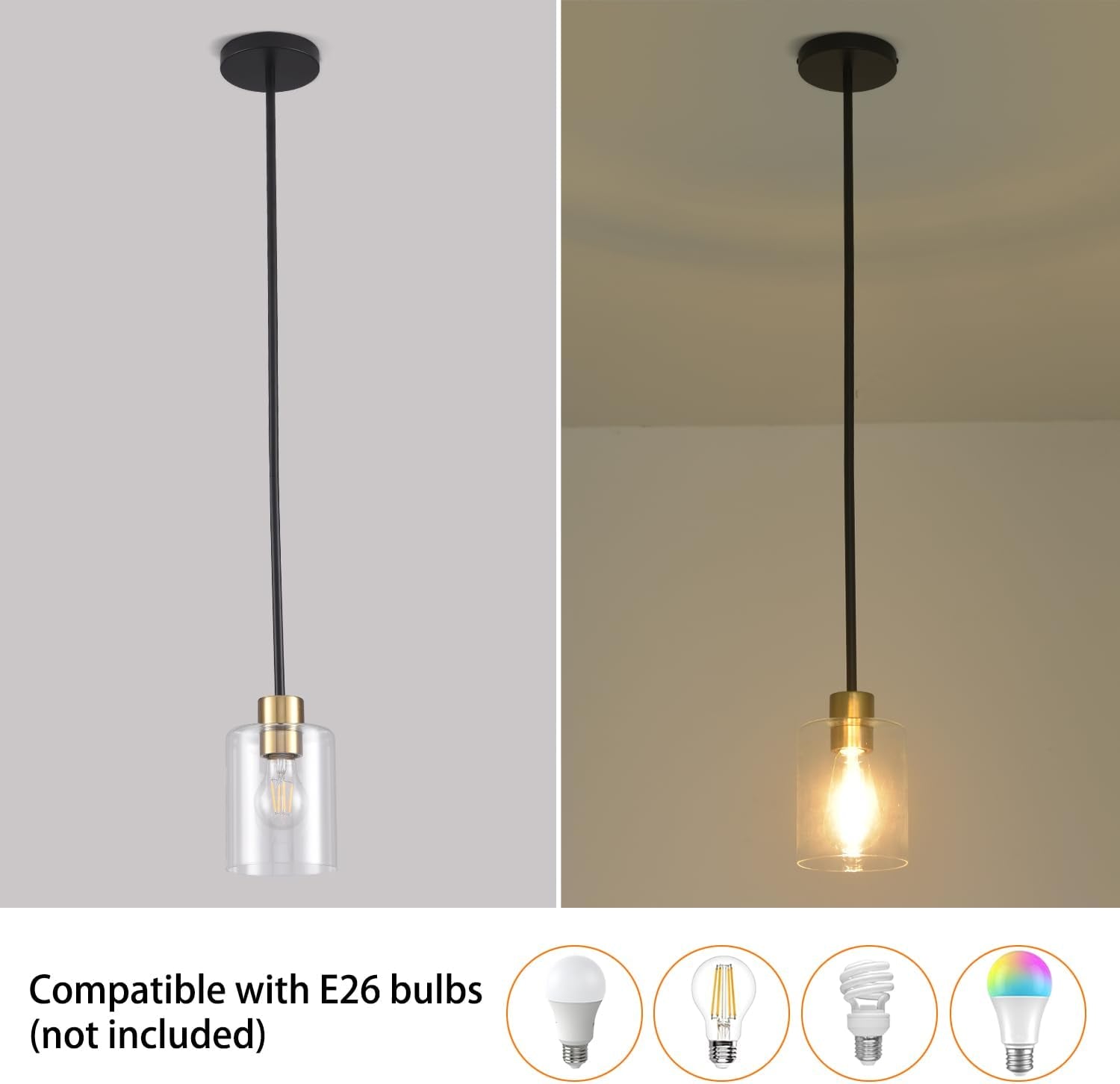 Meridian Pendant Light Set of 3 | Black & Brass Clear Glass