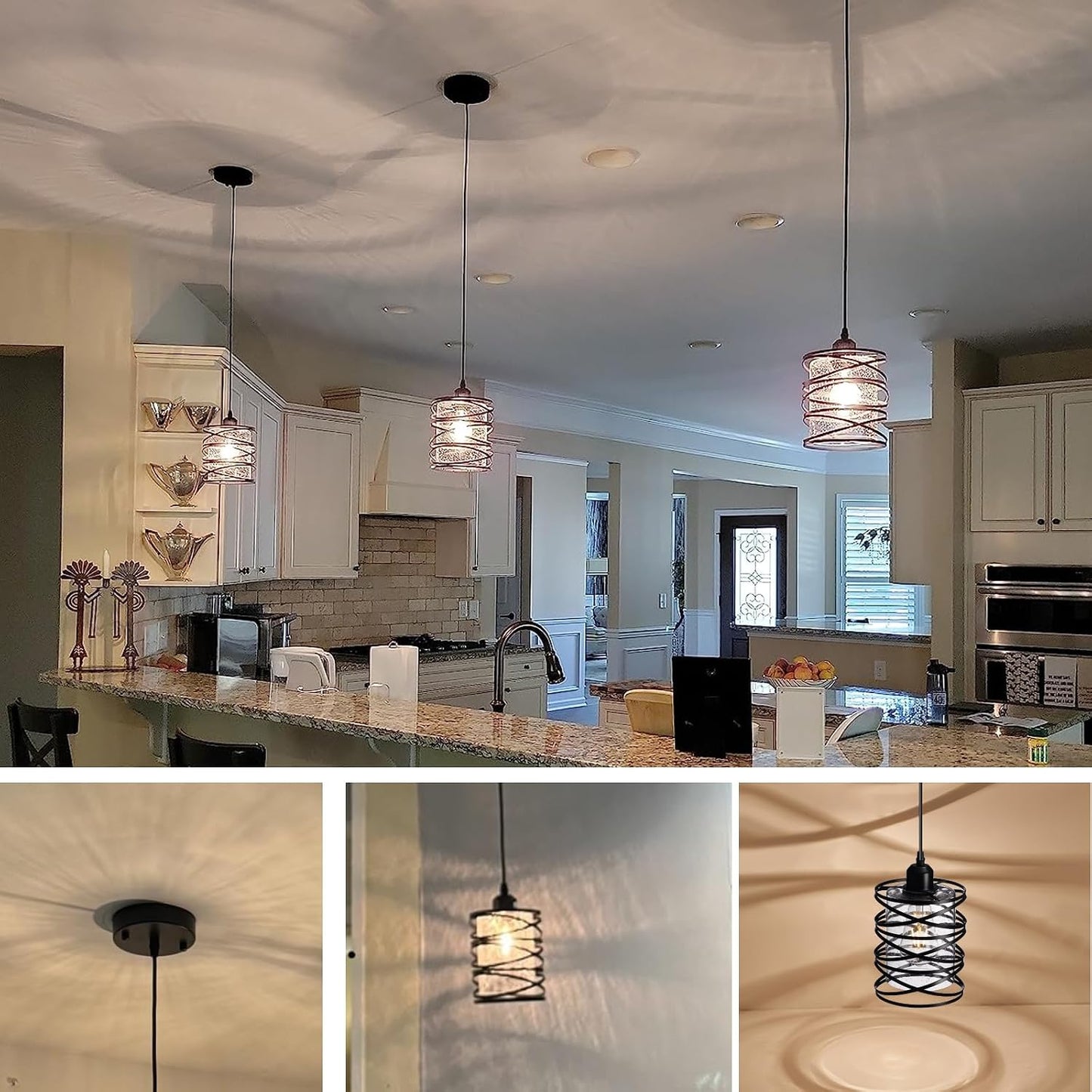 Ember Pendant Light Set of 3 | Black Seeded Glass Kitchen Island