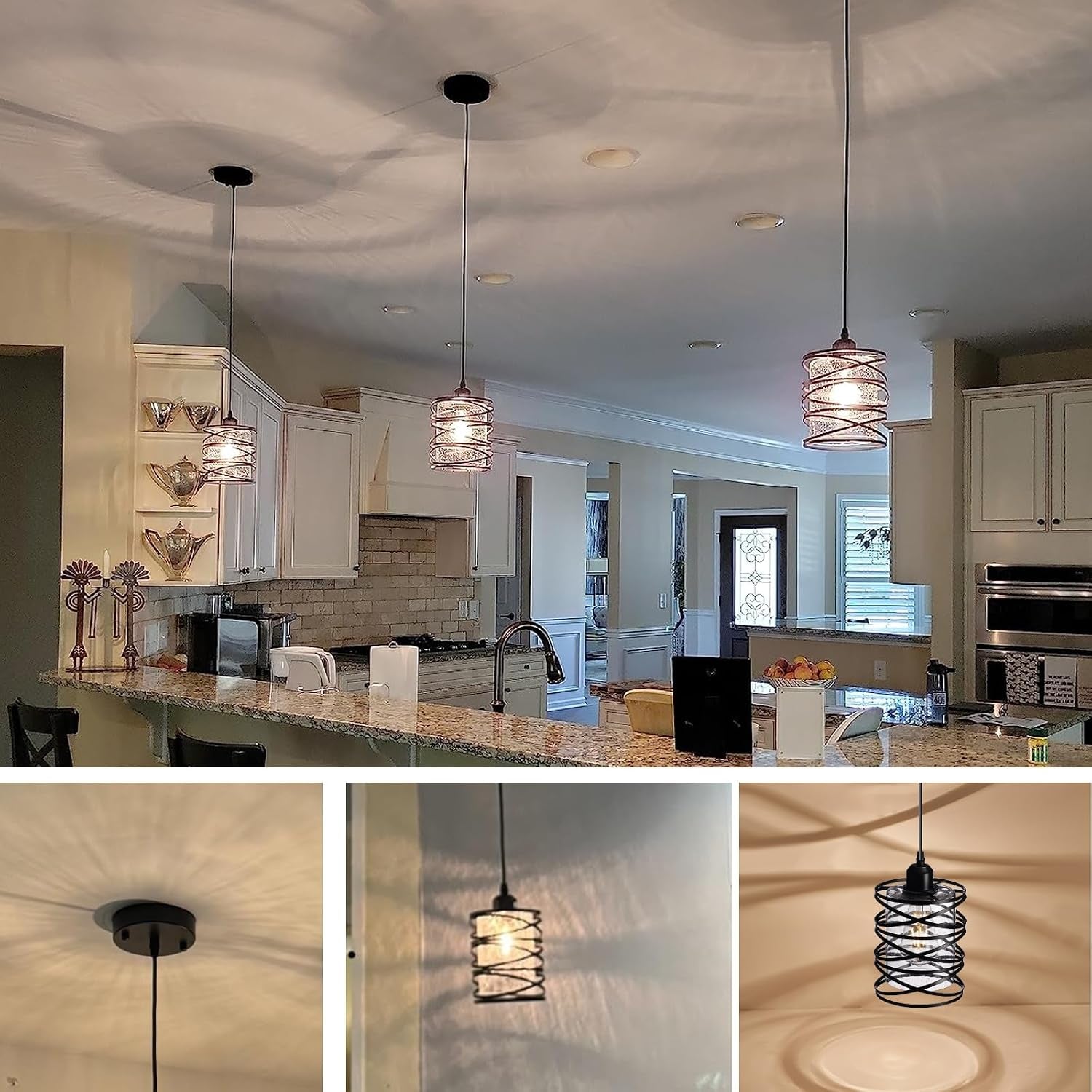Ember Pendant Light Set of 3 | Black Seeded Glass Kitchen Island