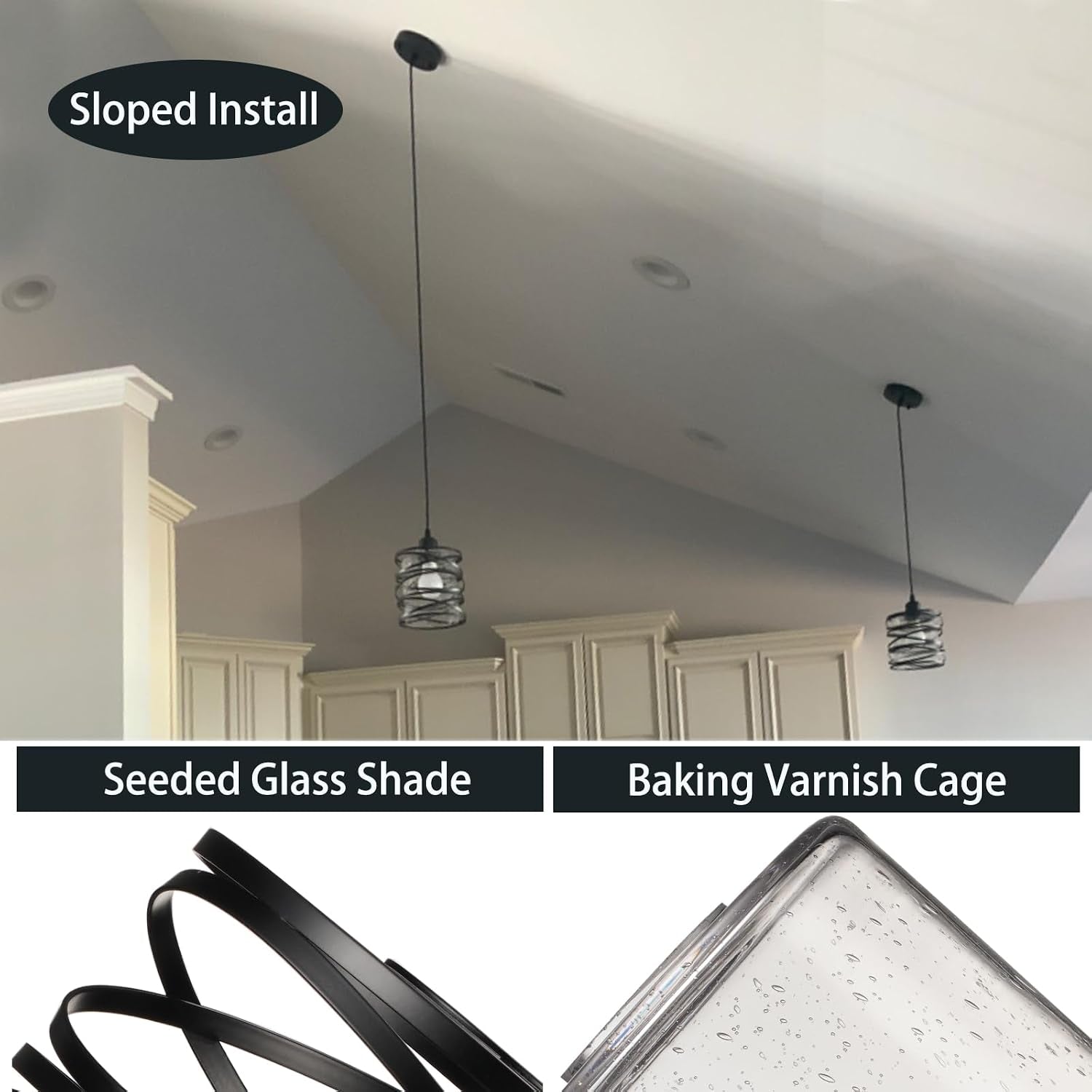 Ember Pendant Light Set of 3 | Black Seeded Glass Kitchen Island