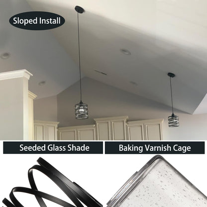 Ember Pendant Light Set of 3 | Black Seeded Glass Kitchen Island