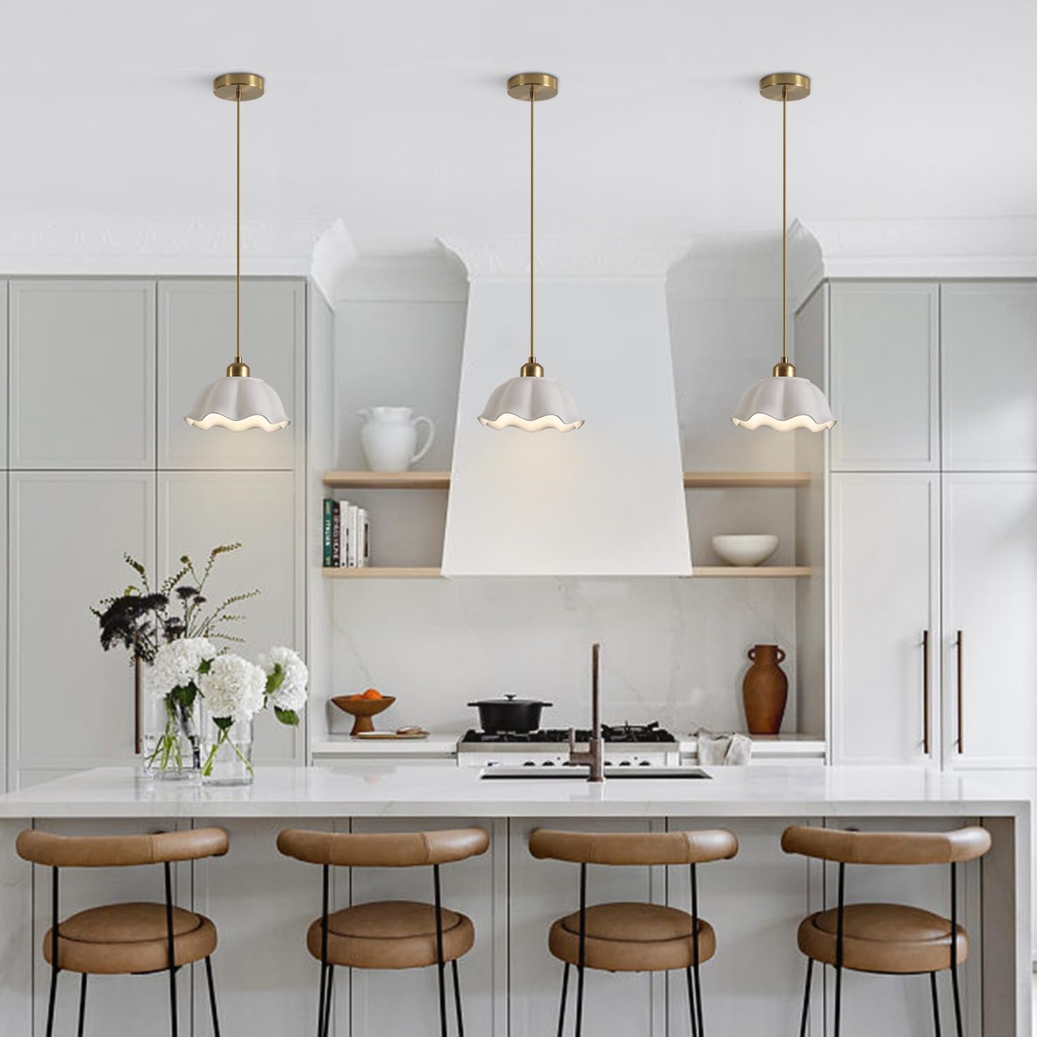 Creamery Milk Glass Pendant Pair | Gold Mid-Century Hanging Light