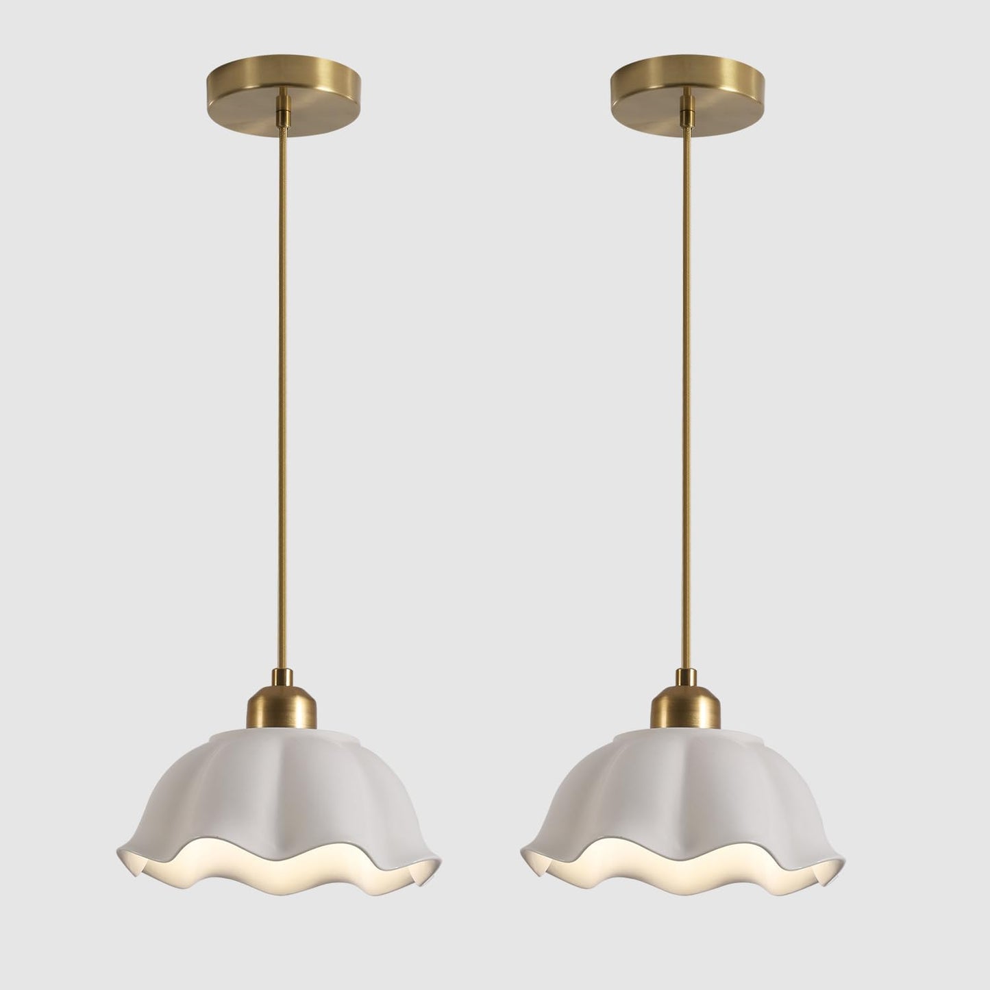Creamery Milk Glass Pendant Pair | Gold Mid-Century Hanging Light