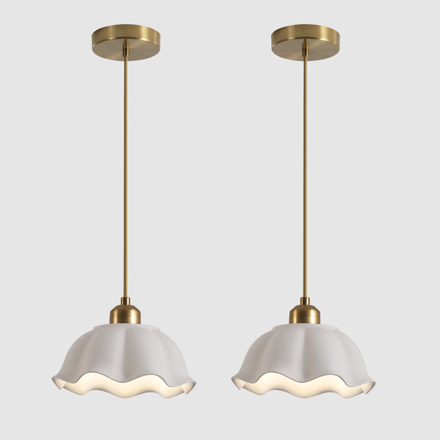 Creamery Milk Glass Pendant Pair | Gold Mid-Century Hanging Light