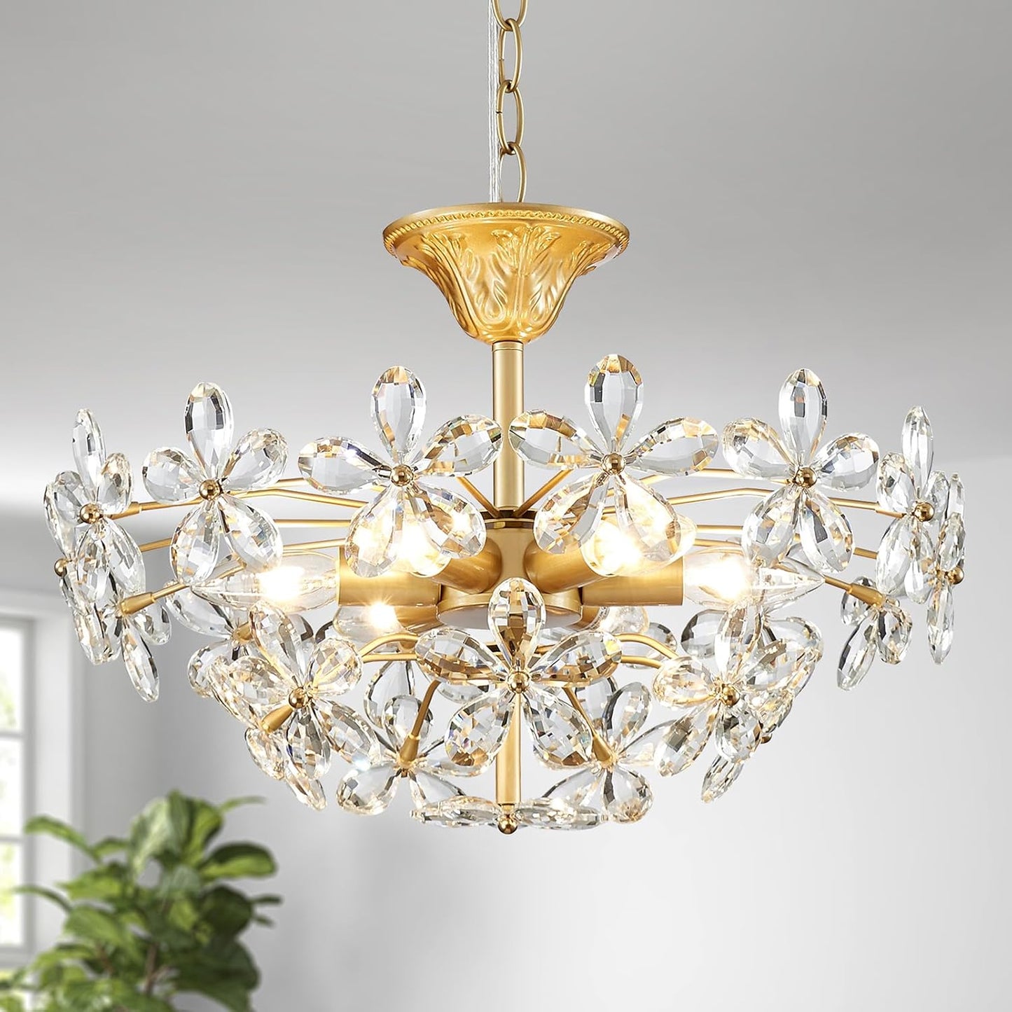 Bellflower Crystal Chandelier, Gold