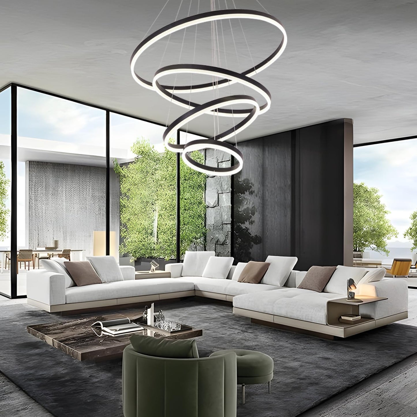 Saturn Four-Ring Chandelier, Black