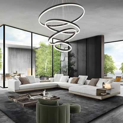 Saturn Four-Ring Chandelier, Black