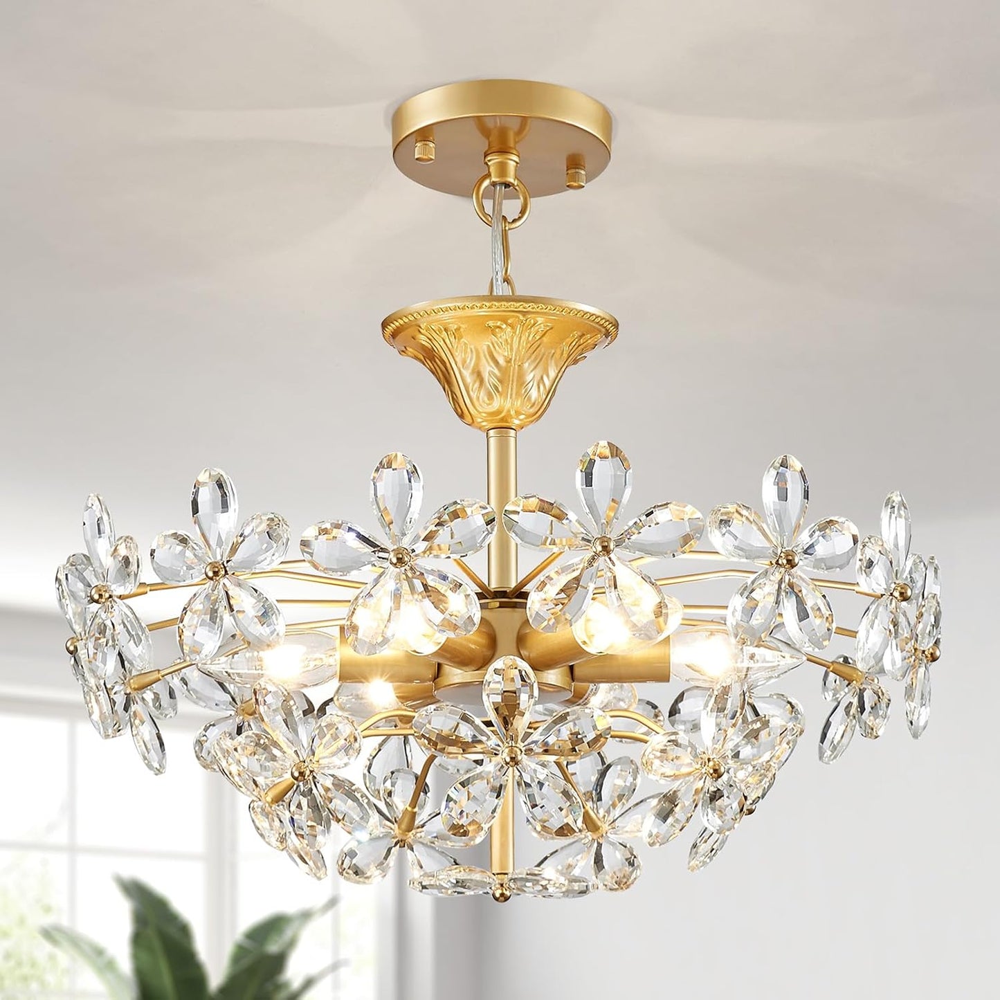 Bellflower Crystal Chandelier, Gold