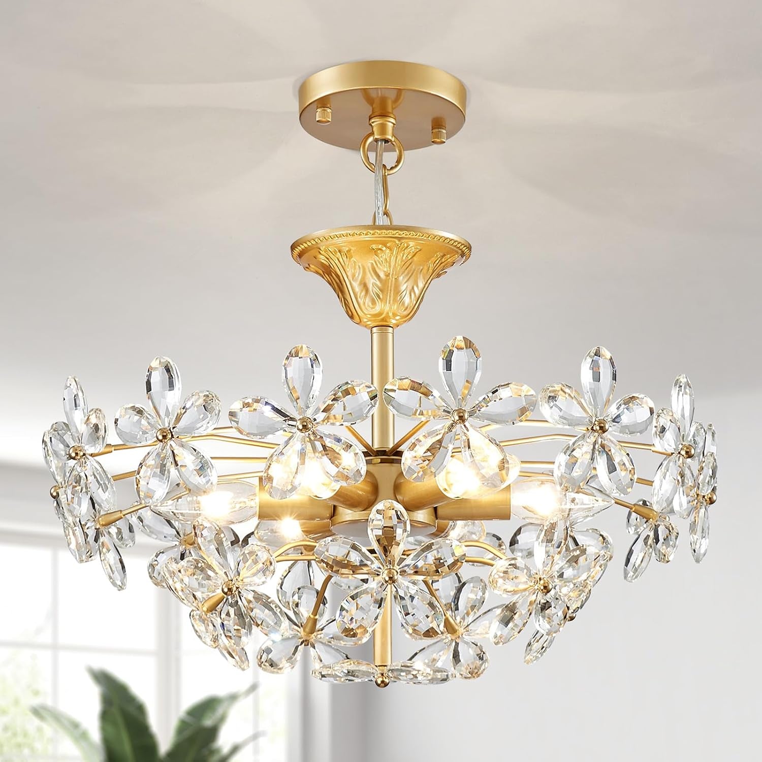 Bellflower Crystal Chandelier, Gold