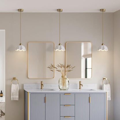 Creamery Milk Glass Pendant Pair | Gold Mid-Century Hanging Light