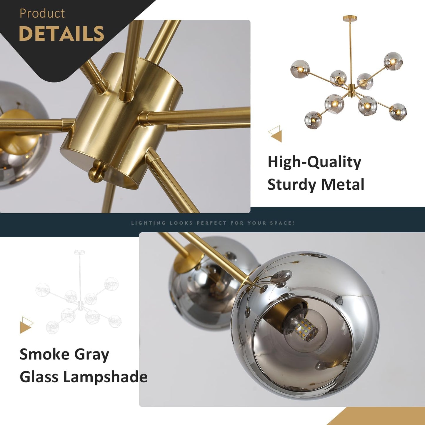 Nova Sputnik Globe Chandelier | Gold & Smoked Glass 8-Light