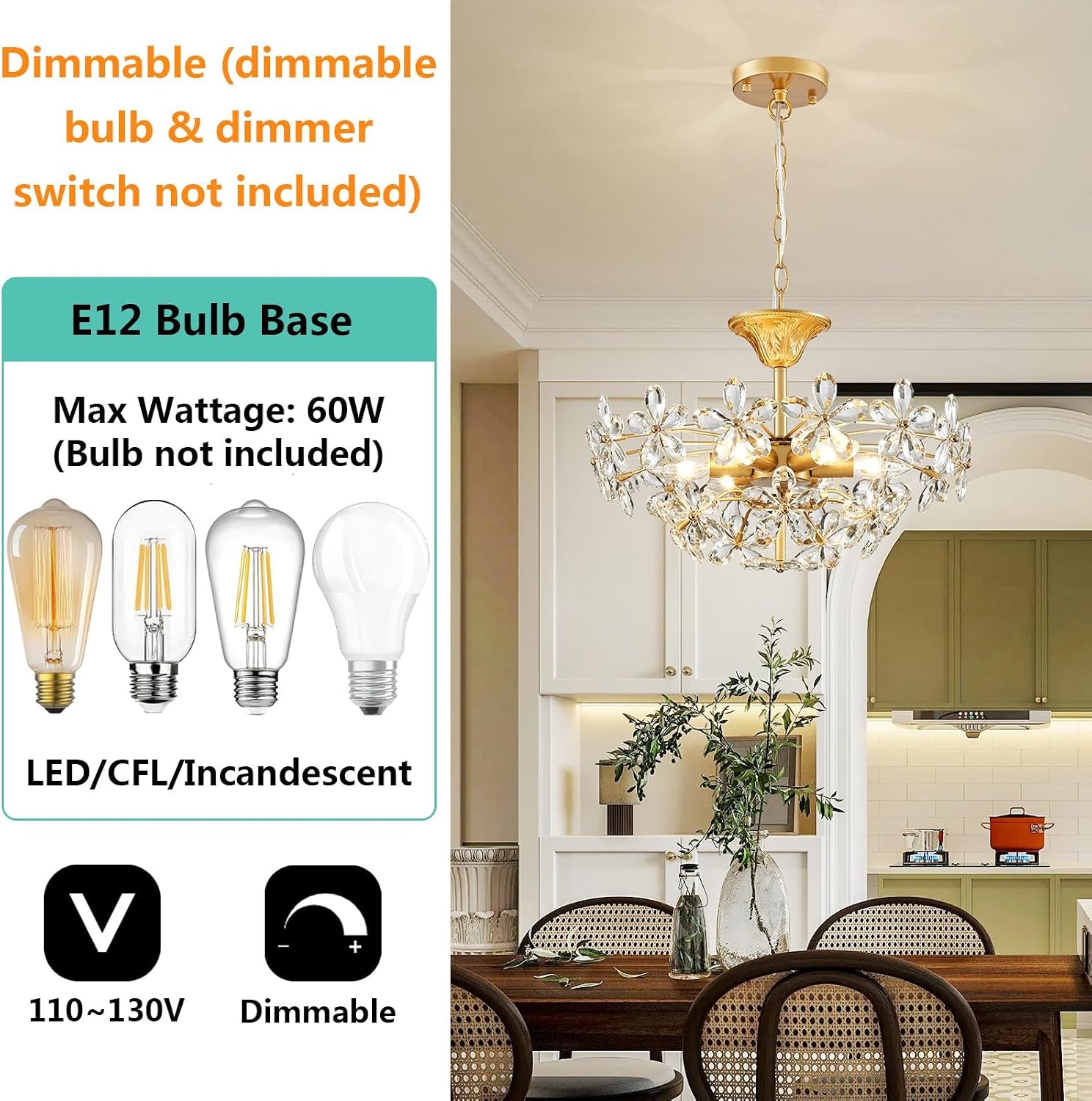 Bellflower Crystal Chandelier, Gold