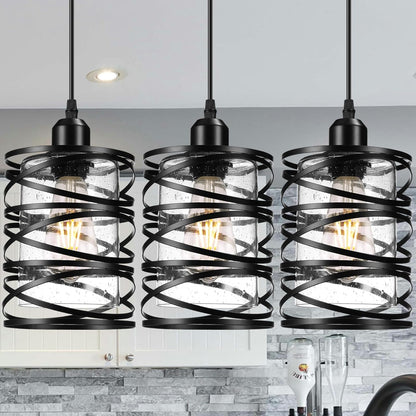 Ember Pendant Light Set of 3 | Black Seeded Glass Kitchen Island