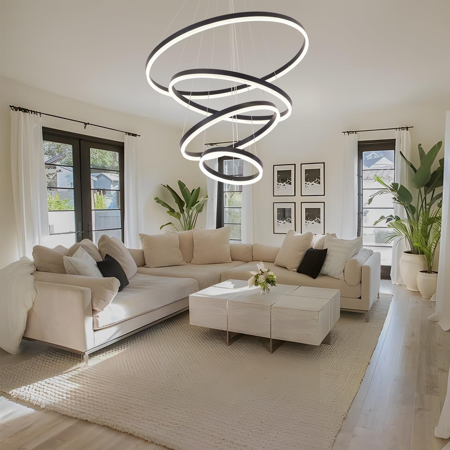 Saturn Four-Ring Chandelier, Black