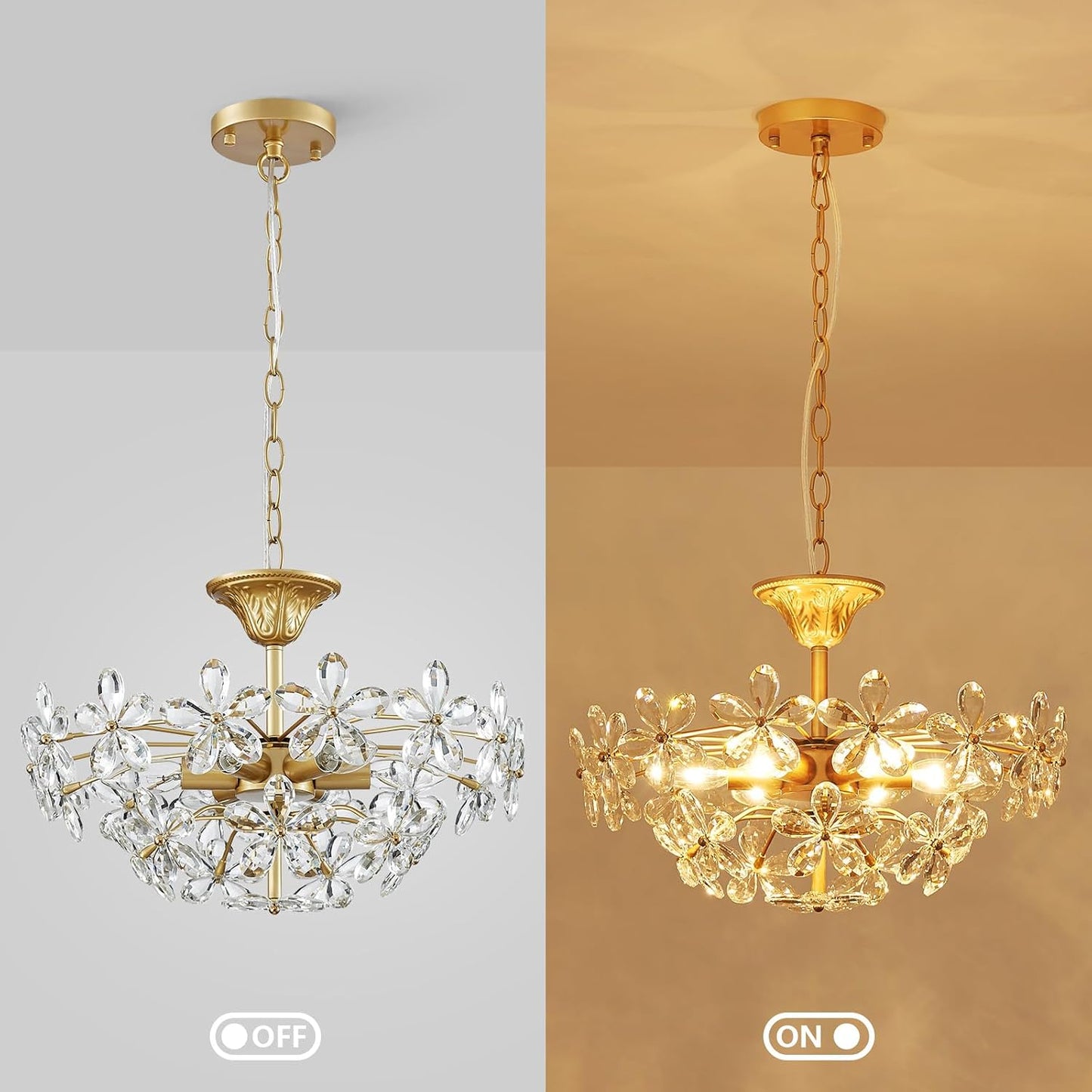 Bellflower Crystal Chandelier, Gold