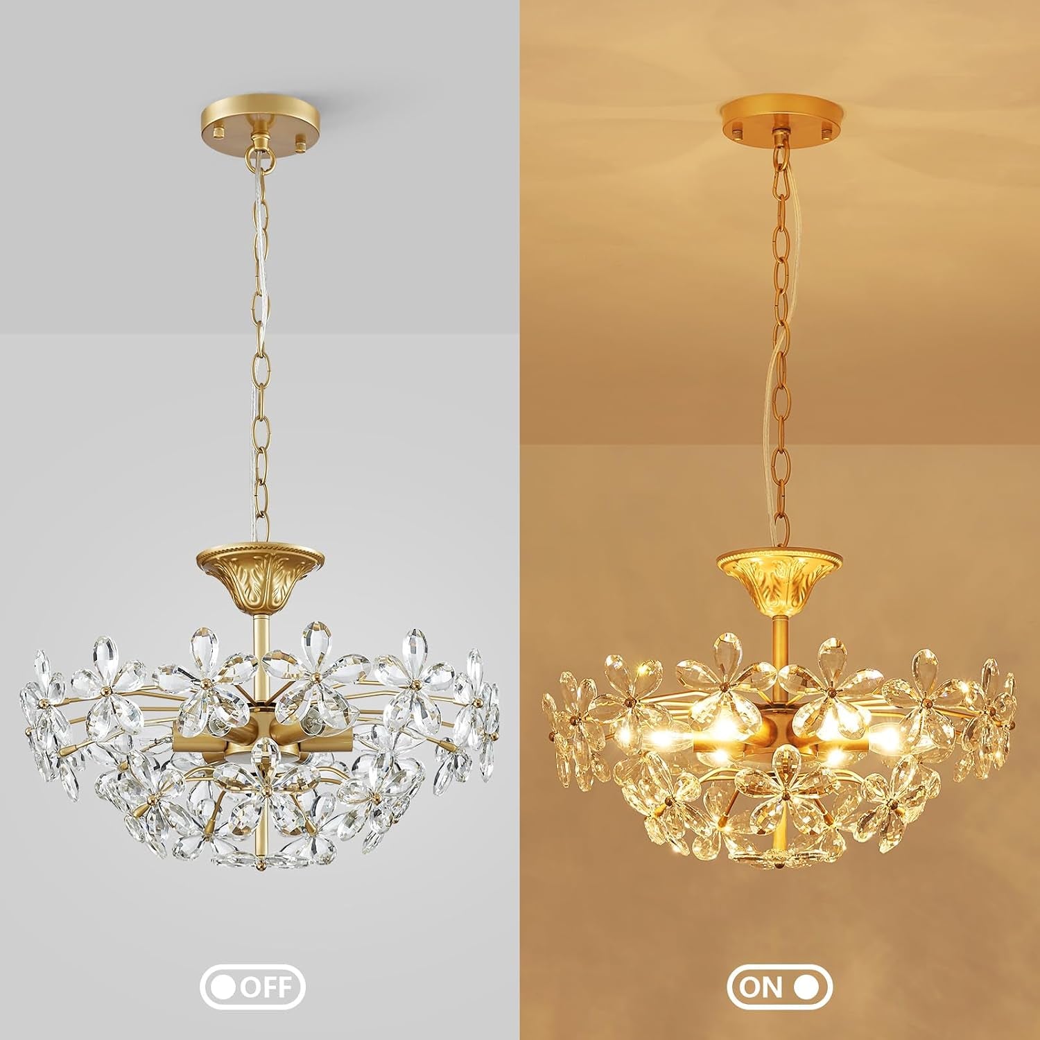 Bellflower Crystal Chandelier, Gold