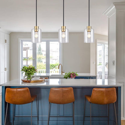 Meridian Pendant Light Set of 3 | Black & Brass Clear Glass