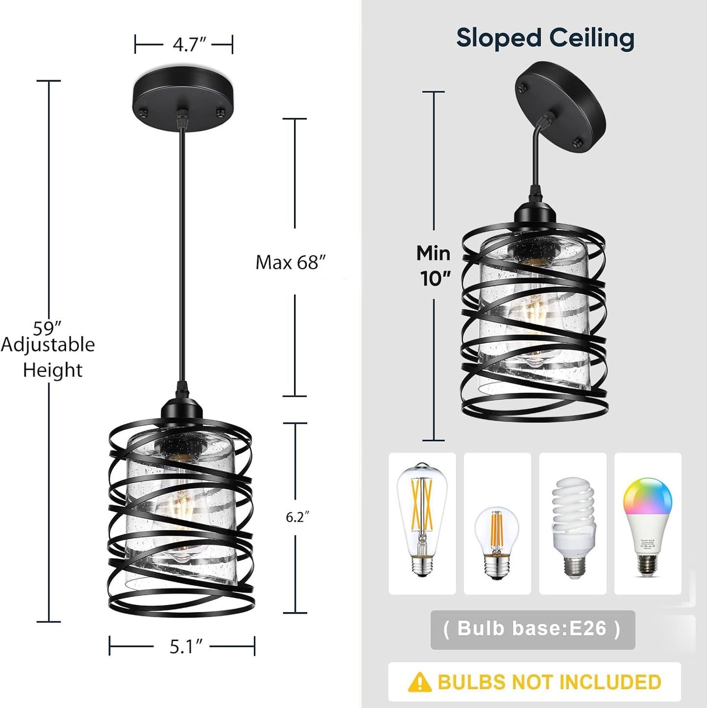 Ember Pendant Light Set of 3 | Black Seeded Glass Kitchen Island