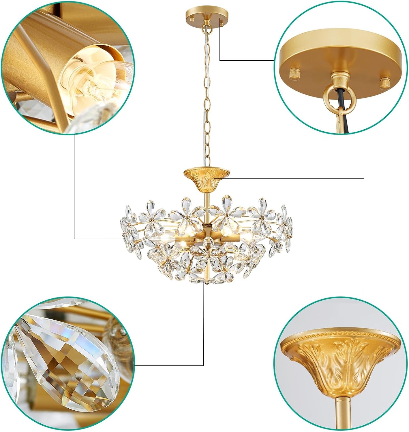 Bellflower Crystal Chandelier, Gold
