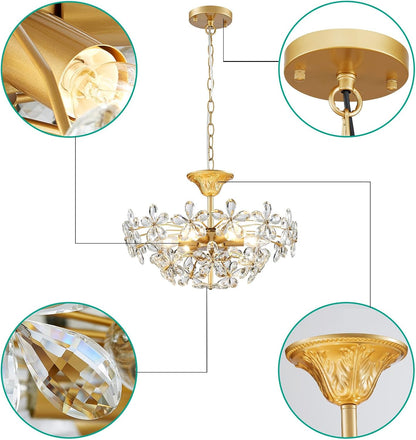 Bellflower Crystal Chandelier, Gold