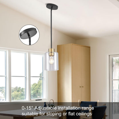 Meridian Pendant Light Set of 3 | Black & Brass Clear Glass