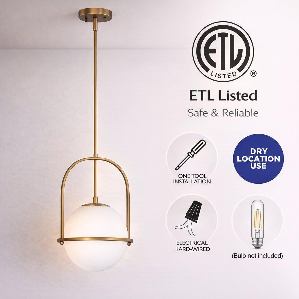 Lumen Frosted Globe Pendant Light | Brass Kitchen Island Fixture