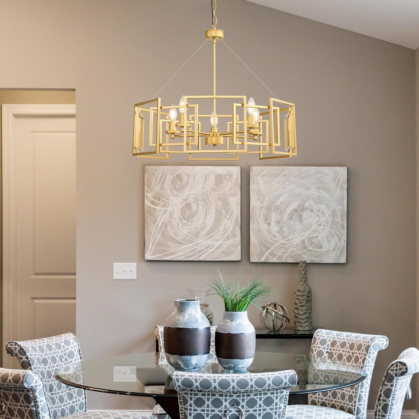 Wren Geometric Chandelier, Brushed Gold