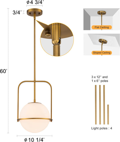 Lumen Frosted Globe Pendant Light | Brass Kitchen Island Fixture