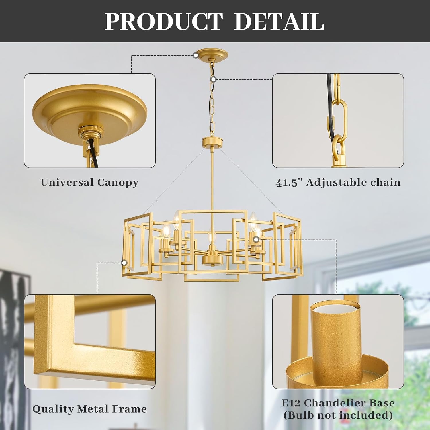 Wren Geometric Chandelier, Brushed Gold