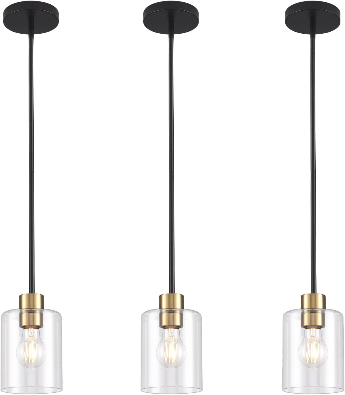 Meridian Pendant Light Set of 3 | Black & Brass Clear Glass