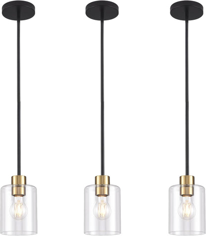 Meridian Pendant Light Set of 3 | Black & Brass Clear Glass