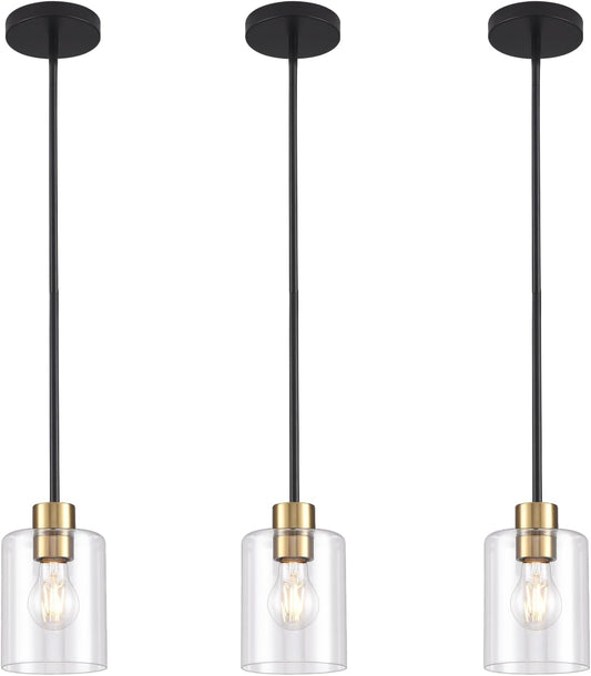 Meridian Pendant Light Set of 3 | Black & Brass Clear Glass