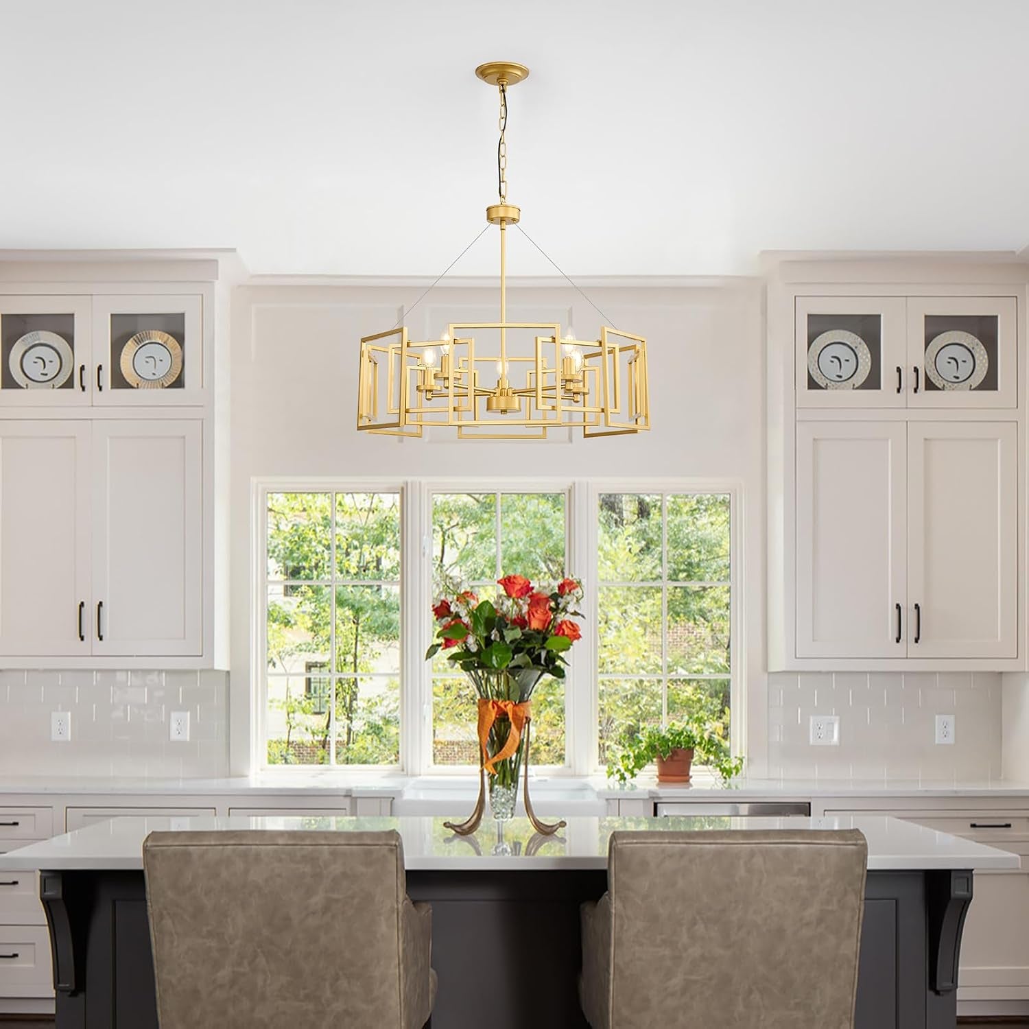 Wren Geometric Chandelier, Brushed Gold