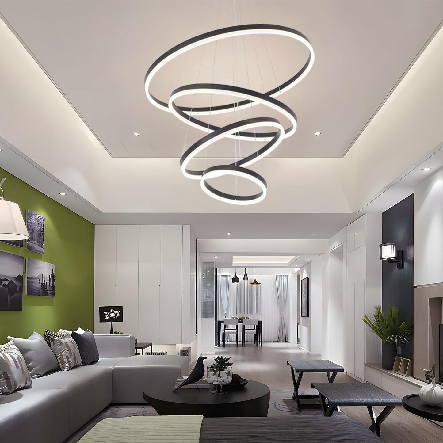 Saturn Four-Ring Chandelier, Black