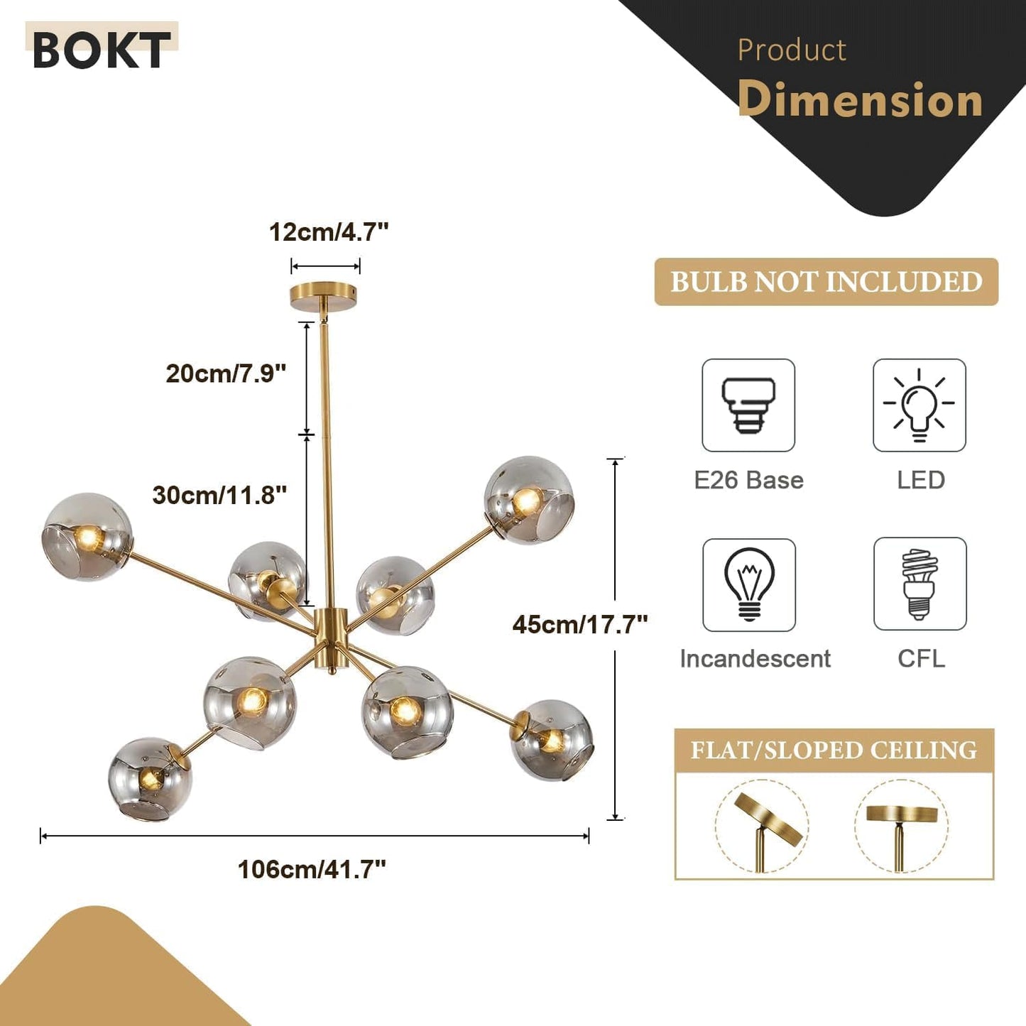 Nova Sputnik Globe Chandelier | Gold & Smoked Glass 8-Light