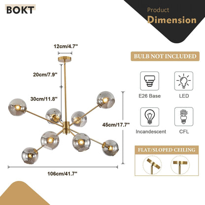 Nova Sputnik Globe Chandelier | Gold & Smoked Glass 8-Light