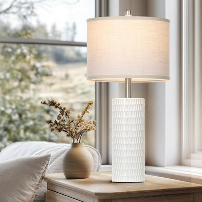 Marlow Ceramic Table Lamp Set of 2 | White Farmhouse Bedside Lamps