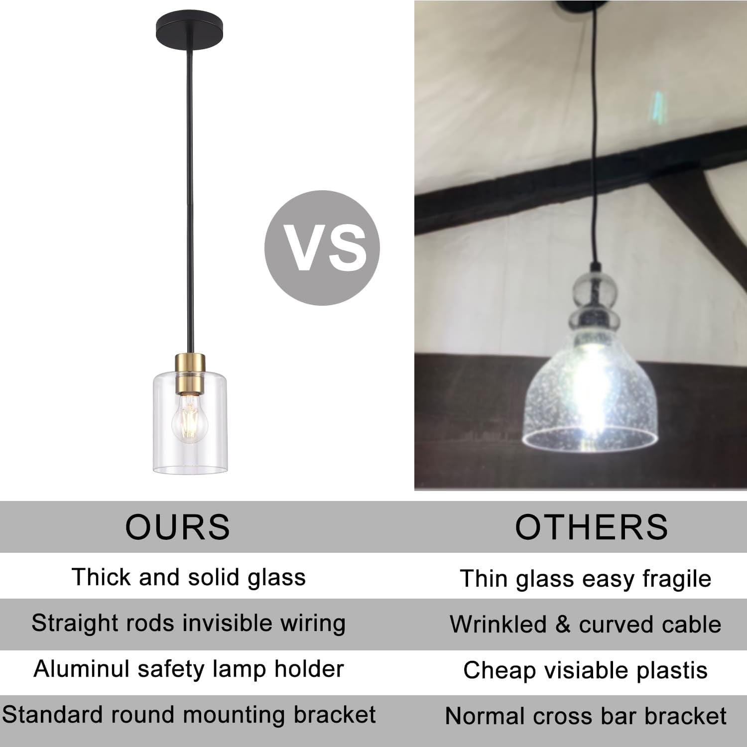 Meridian Pendant Light Set of 3 | Black & Brass Clear Glass