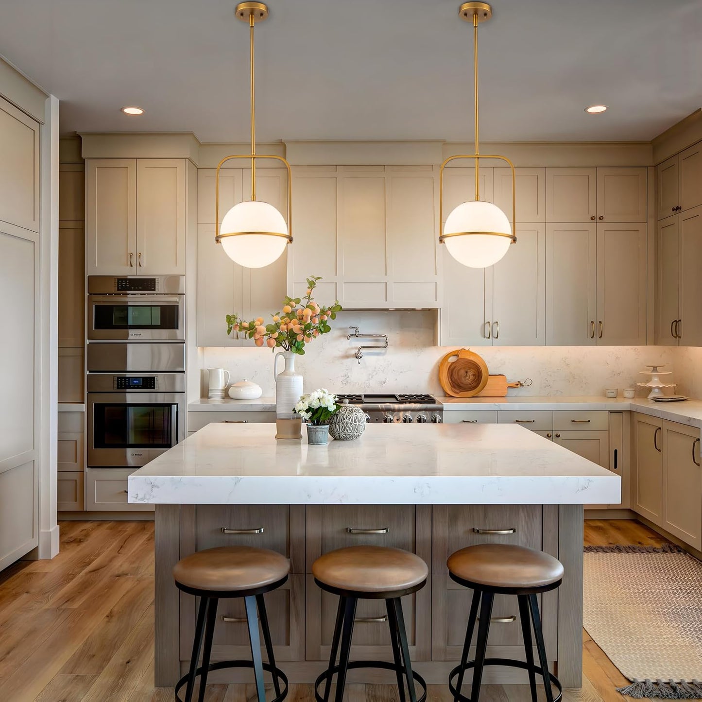 Lumen Frosted Globe Pendant Light | Brass Kitchen Island Fixture