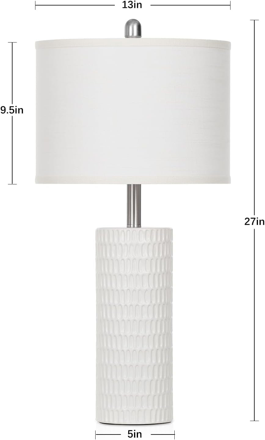 Marlow Ceramic Table Lamp Set of 2 | White Farmhouse Bedside Lamps