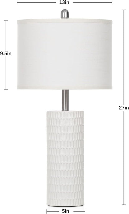 Marlow Ceramic Table Lamp Set of 2 | White Farmhouse Bedside Lamps