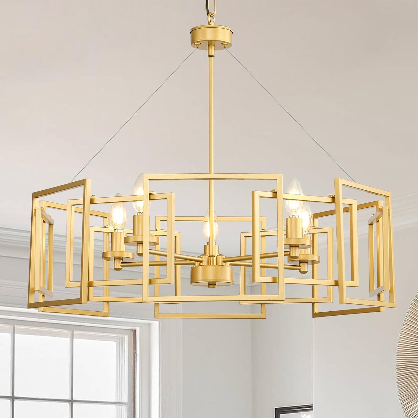 Wren Geometric Chandelier, Brushed Gold