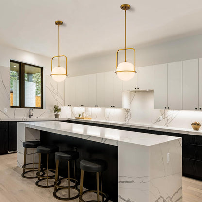 Lumen Frosted Globe Pendant Light | Brass Kitchen Island Fixture