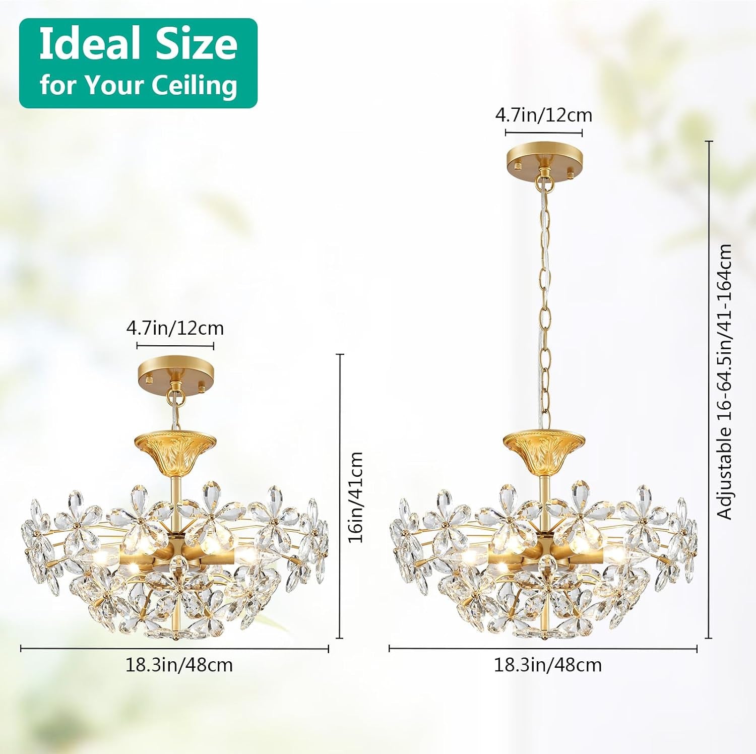 Bellflower Crystal Chandelier, Gold