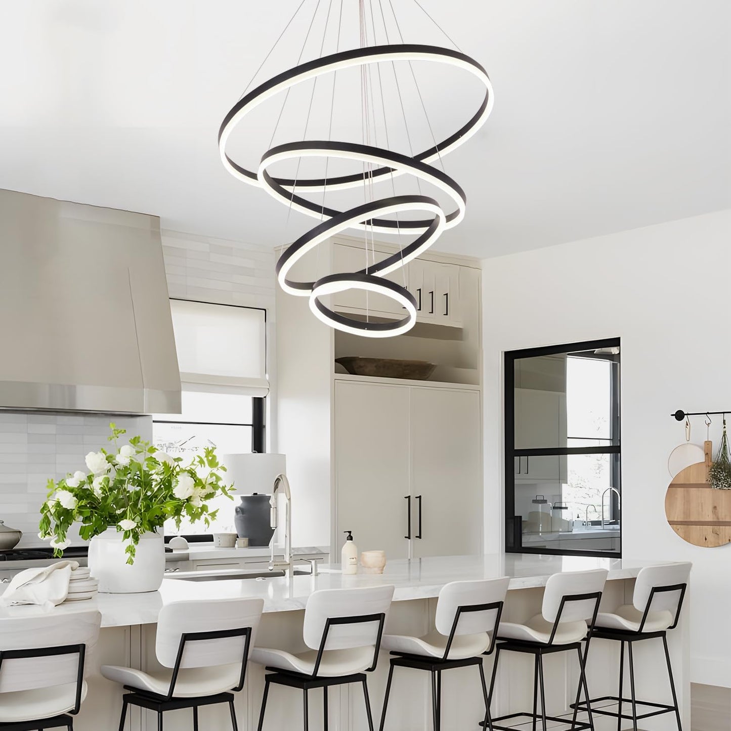 Saturn Four-Ring Chandelier, Black