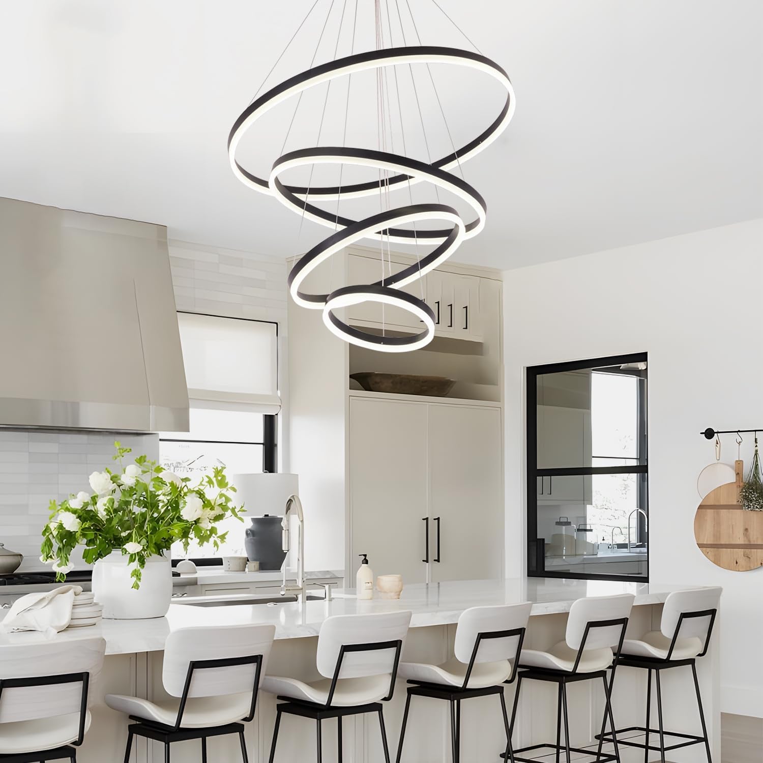 Saturn Four-Ring Chandelier, Black