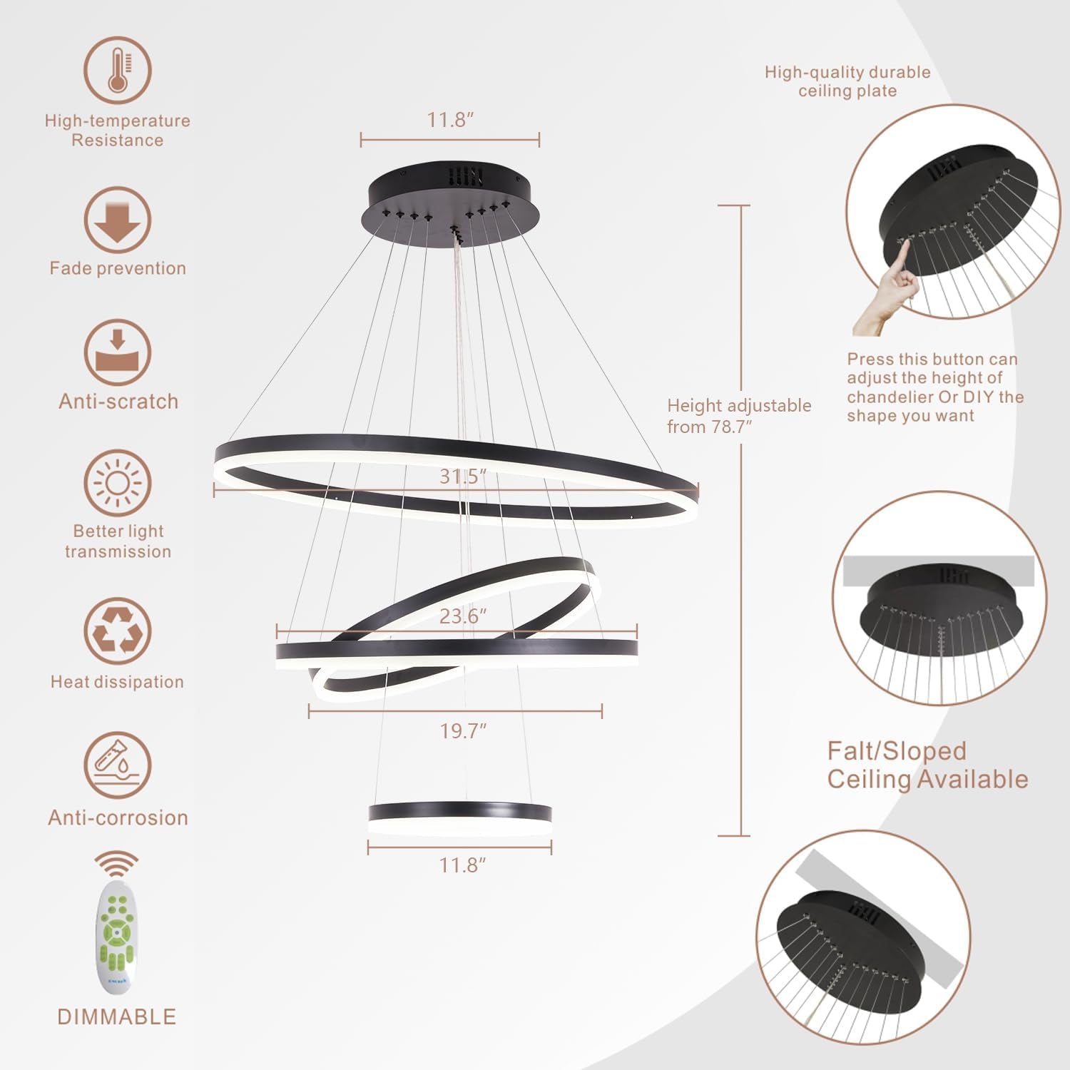 Saturn Four-Ring Chandelier, Black