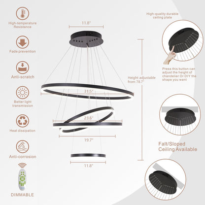 Saturn Four-Ring Chandelier, Black