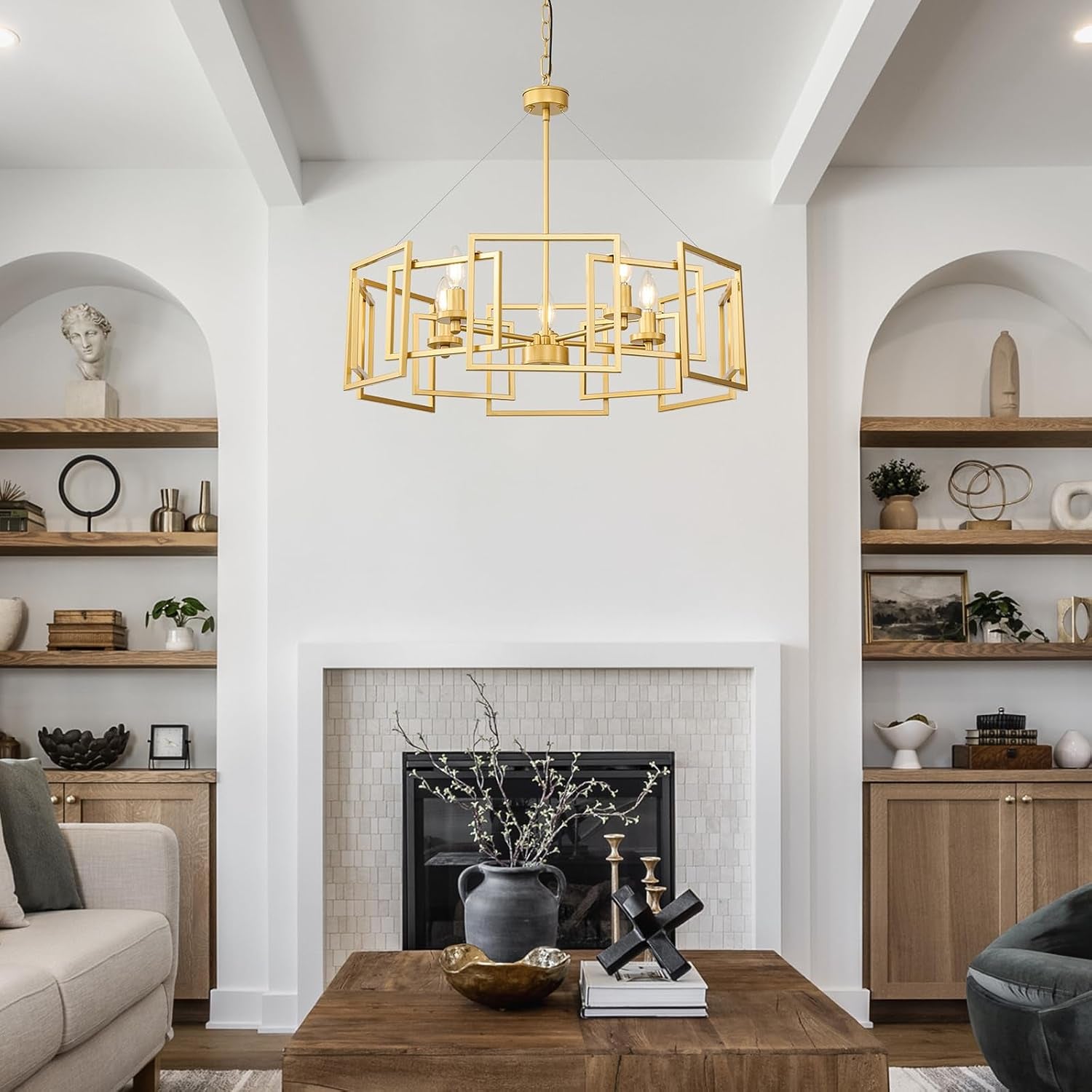 Wren Geometric Chandelier, Brushed Gold